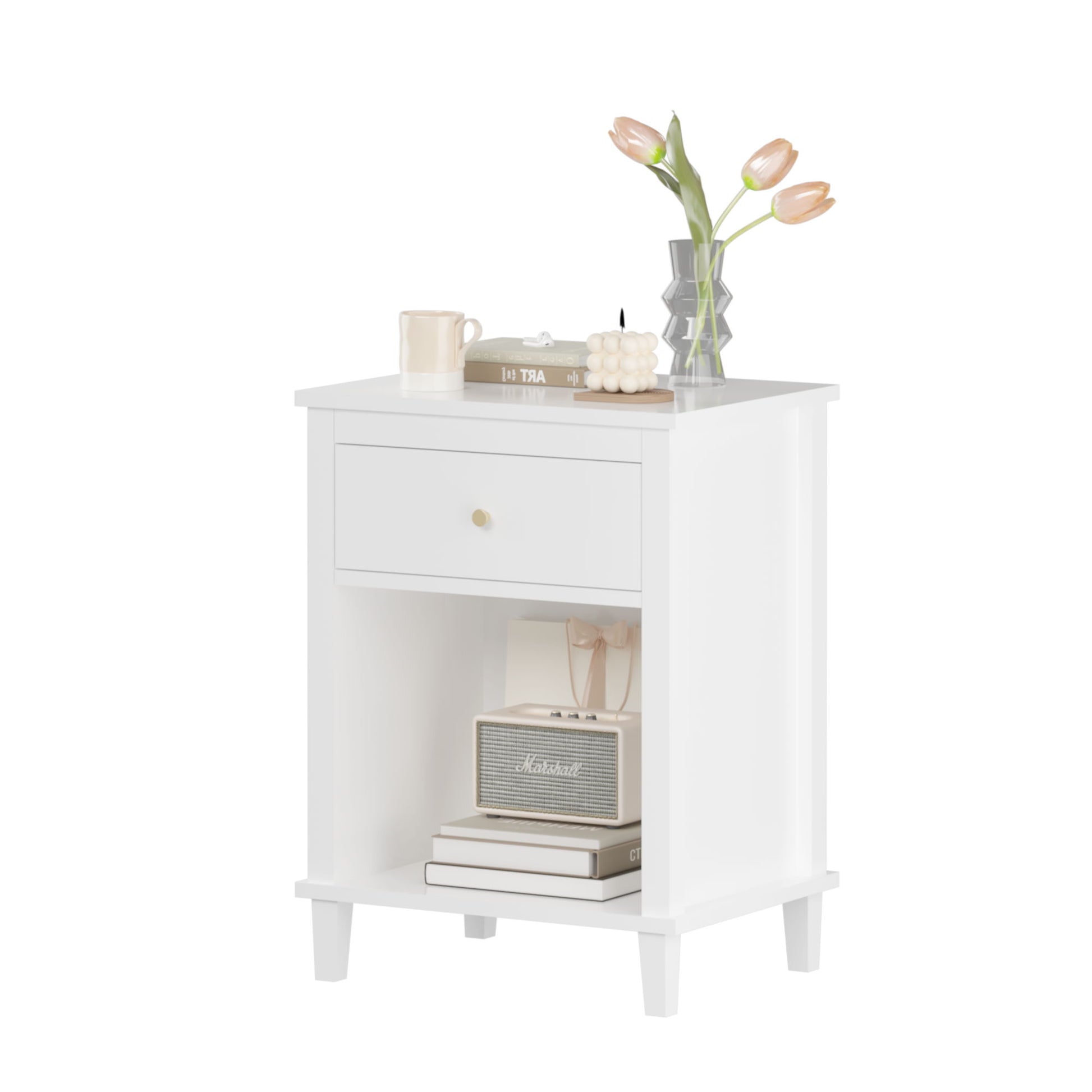 Nightstand & 1 Drawer And 1 Shelf - White - The Sleep Loft - Online Mattress Showroom NYC
