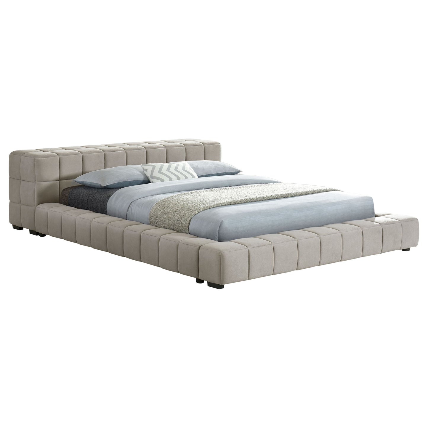 Kinsley - Upholstered Full Platform Bed With Low Profile And Tufted Headboard - Taupe - The Sleep Loft - Online Mattress Showroom NYC