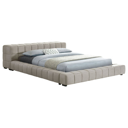 Kinsley - Upholstered Full Platform Bed With Low Profile And Tufted Headboard - Taupe - The Sleep Loft - Online Mattress Showroom NYC