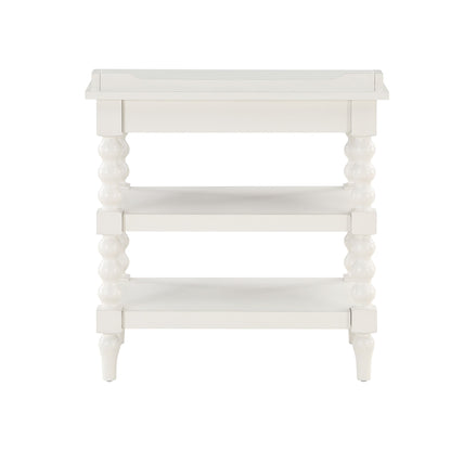 Aria - Nightstand With Styling, 2 Shelves, Pull Out Tray, Spool Turned Legs - Antique White - The Sleep Loft - Online Mattress Showroom NYC