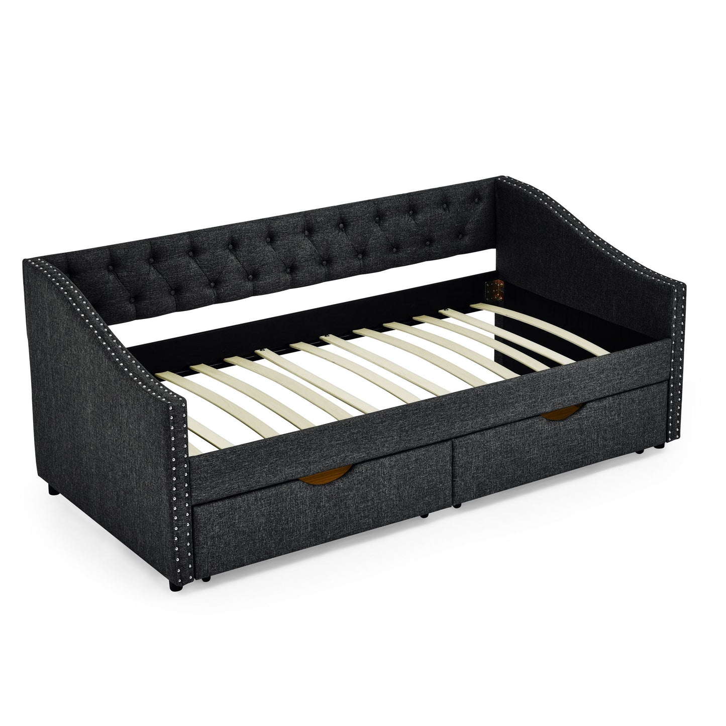 Upholstered Tufted Daybed With 2 Drawers, Waved Arms - The Sleep Loft - Online Mattress Showroom NYC