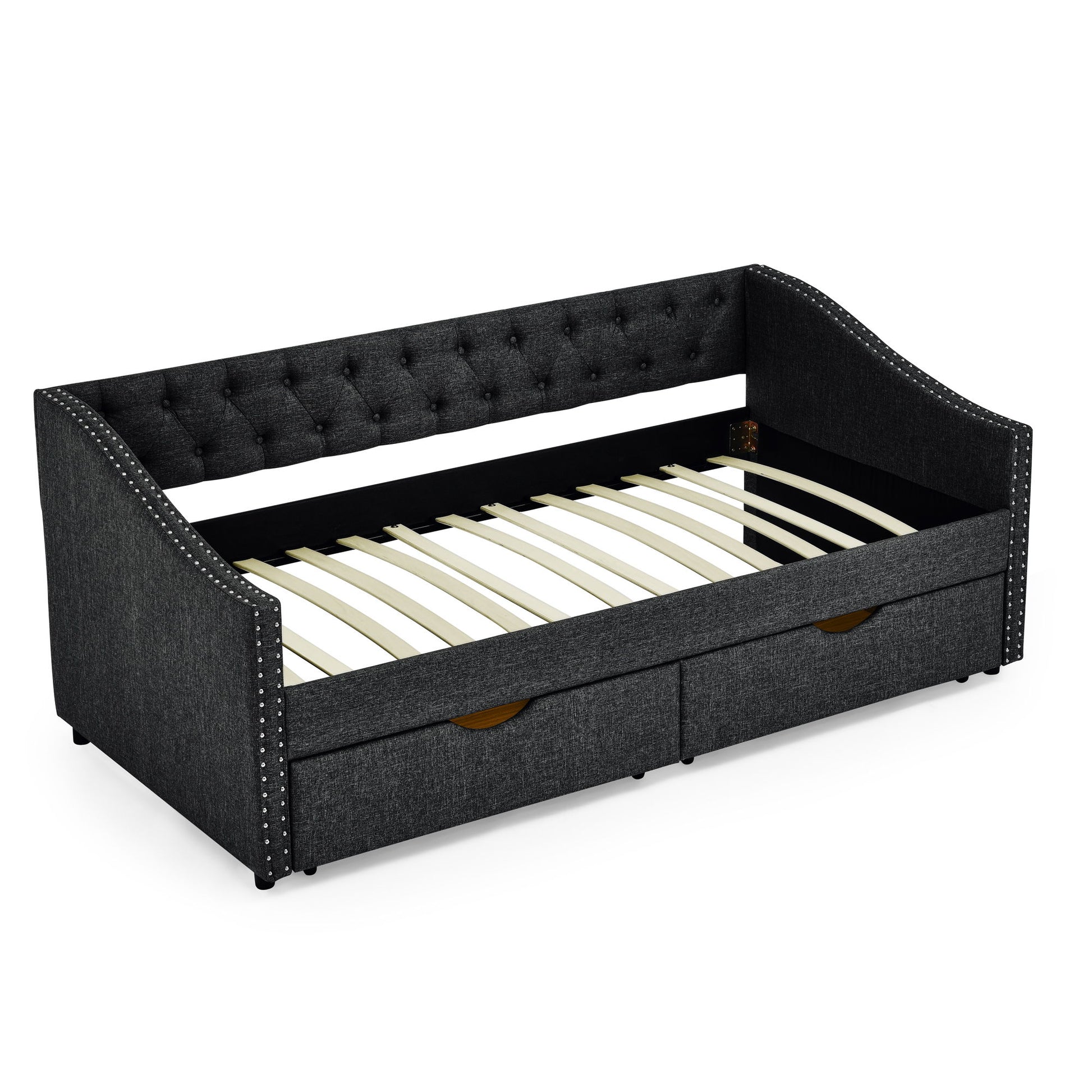 Upholstered Tufted Daybed With 2 Drawers, Waved Arms - The Sleep Loft - Online Mattress Showroom NYC