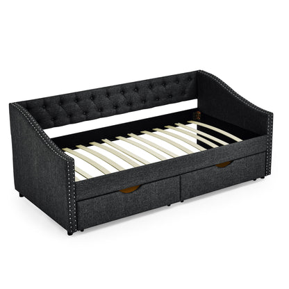 Upholstered Tufted Daybed With 2 Drawers, Waved Arms - The Sleep Loft - Online Mattress Showroom NYC