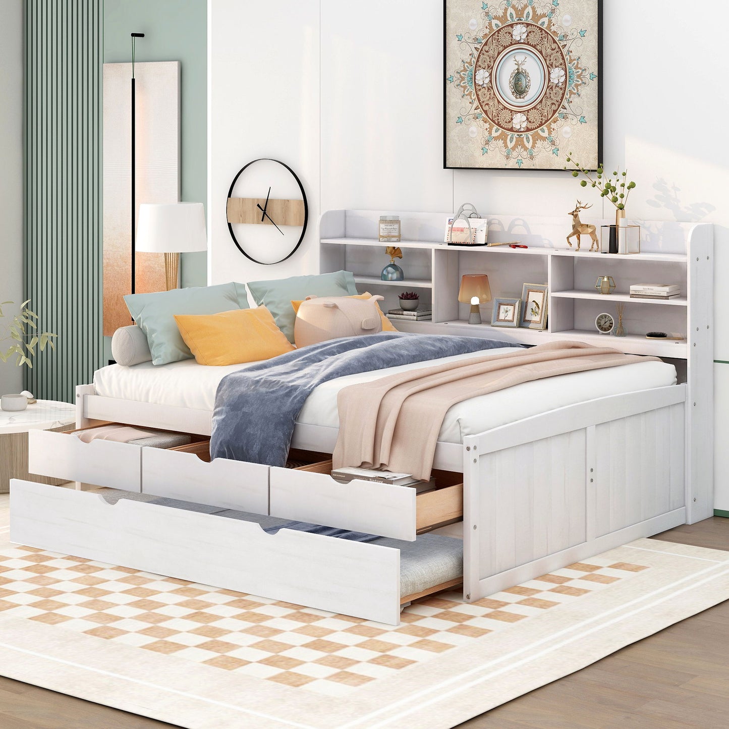 Captain Bed With Built In Bookshelves, 3 Storage Drawers, And Trundle - The Sleep Loft - Online Mattress Showroom NYC