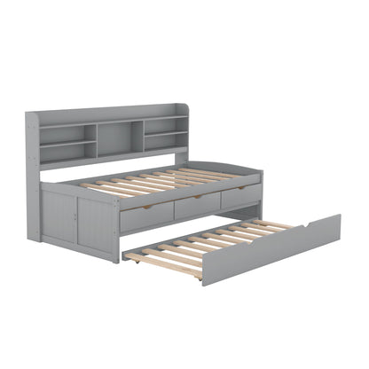 Captain Bed With Built In Bookshelves, 3 Storage Drawers, And Trundle - The Sleep Loft - Online Mattress Showroom NYC