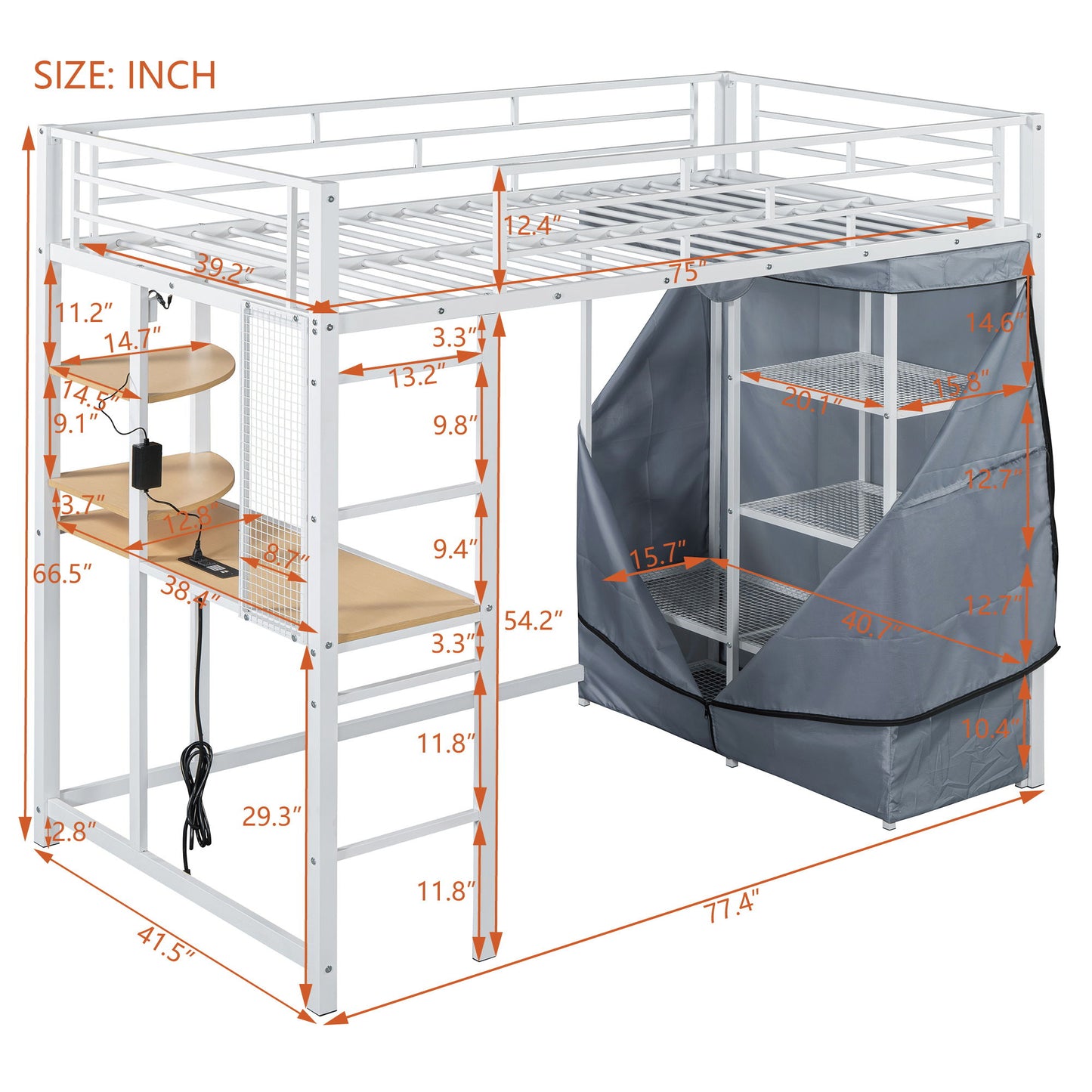 Loft Bed With Desk, Shelves, Power Outlet, LED Light And Wardrobe - The Sleep Loft - Online Mattress Showroom NYC