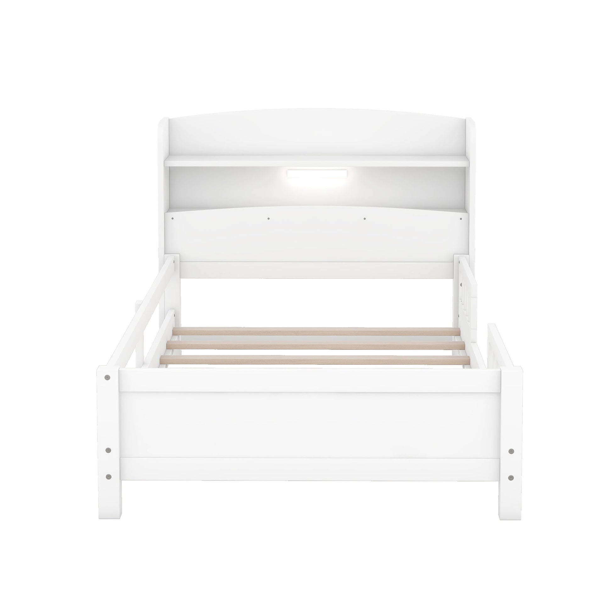 Wood Platform Bed With Built In LED Light, Storage Headboard And Guardrail - The Sleep Loft - Online Mattress Showroom NYC