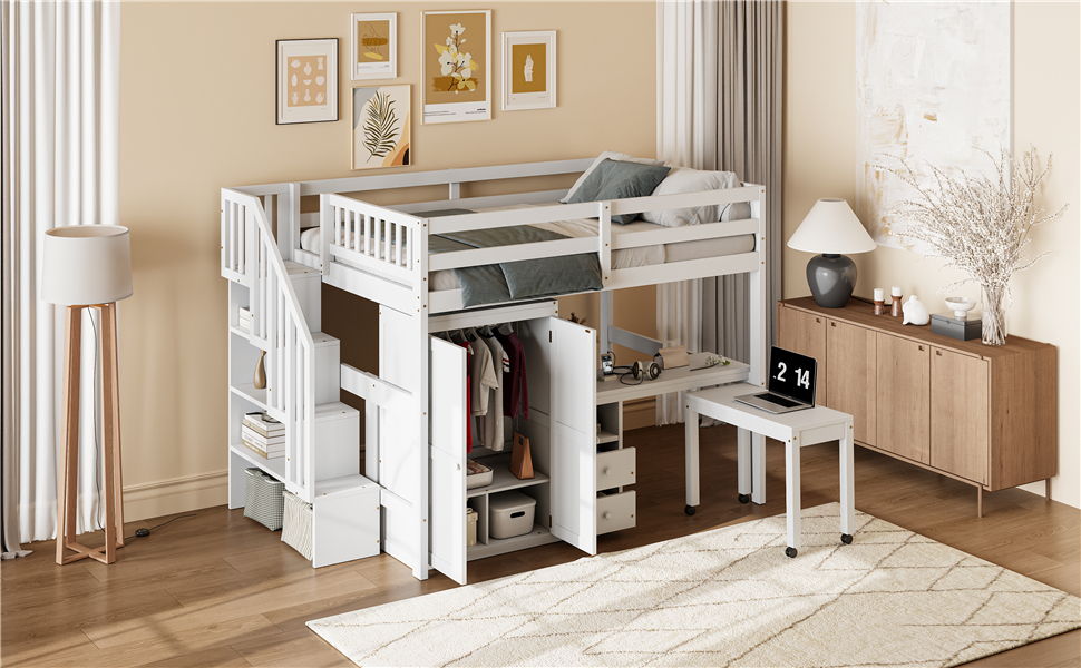 Loft Bed With Stairs, Bookshelf, Drawers, Desk & Wardrobe, Space Saving Multifunctional Furniture - The Sleep Loft - Online Mattress Showroom NYC