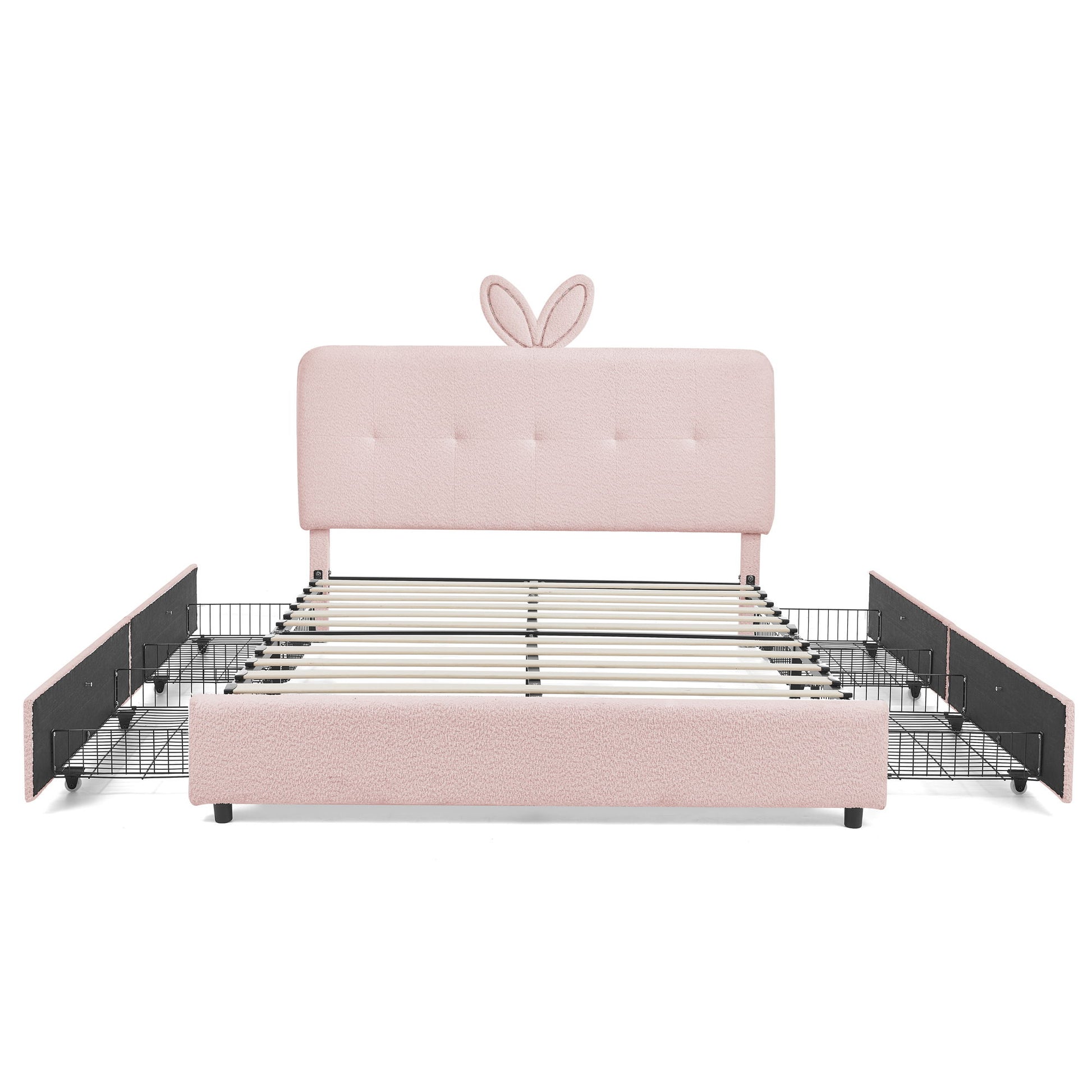 Upholstered Bed With Oversized Rabbit Ear Headboard, LED Lights & 4 Storage Drawers - The Sleep Loft - Online Mattress Showroom NYC