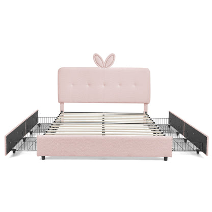 Upholstered Bed With Oversized Rabbit Ear Headboard, LED Lights & 4 Storage Drawers - The Sleep Loft - Online Mattress Showroom NYC