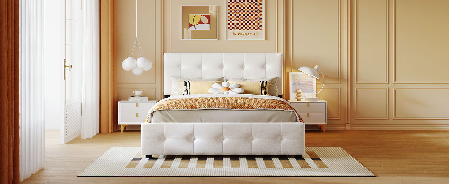 Upholstered Platform Bed With Classic Headboard And Drawers, No Box Spring Needed - The Sleep Loft - Online Mattress Showroom NYC
