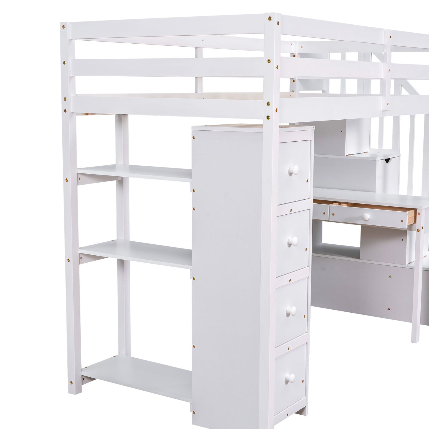 Loft Bed With Storage Drawers, Desk And Stairs With Shelves - The Sleep Loft - Online Mattress Showroom NYC