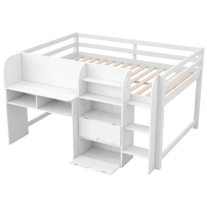 Low Loft Bed With Built In Desk, Storage Cabinets, Open Bookcase And Doodle board - The Sleep Loft - Online Mattress Showroom NYC