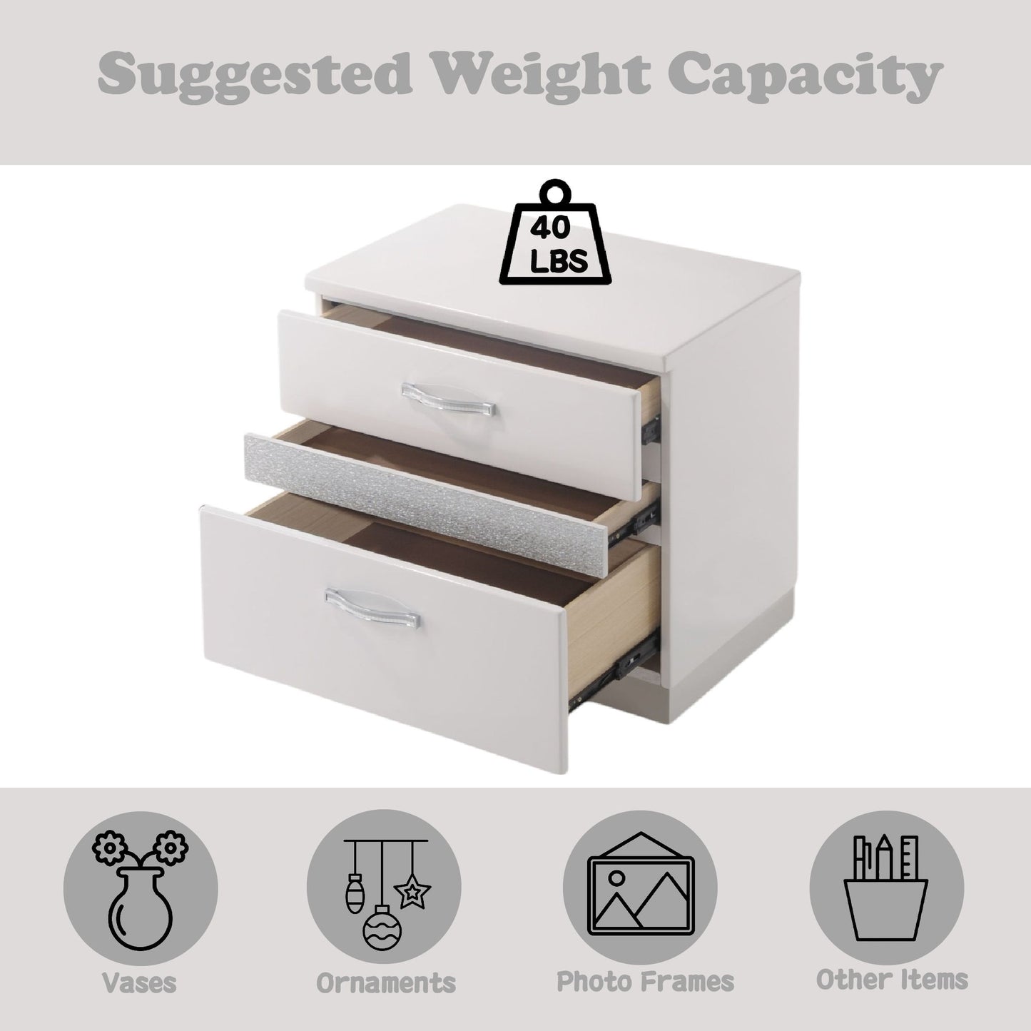 Naima II - High Gloss Nightstand - White - The Sleep Loft - Online Mattress Showroom NYC