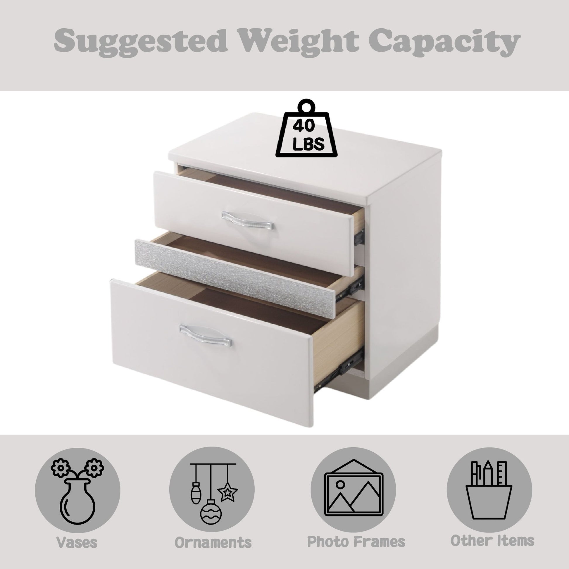 Naima II - High Gloss Nightstand - White - The Sleep Loft - Online Mattress Showroom NYC