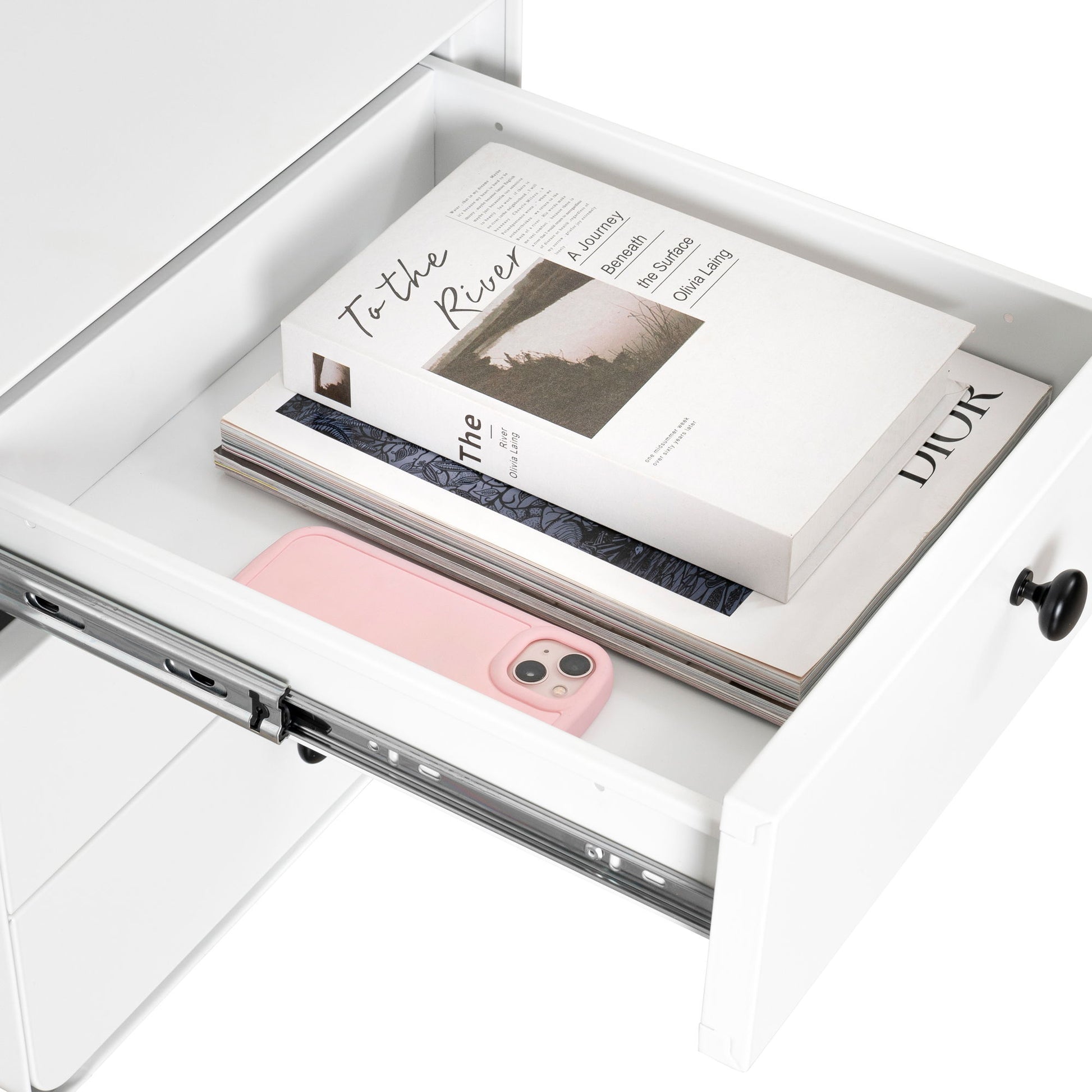 Modern Night Stand Storage Cabinet For Living Room Bedroom, Steel Cabinet With 3 Drawers, Bedside Furniture, Circular Handle - White - The Sleep Loft - Online Mattress Showroom NYC