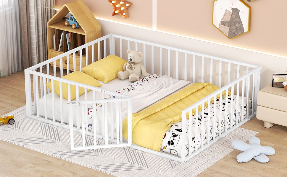 Metal Floor Bed Frame With Fence And Door - The Sleep Loft - Online Mattress Showroom NYC