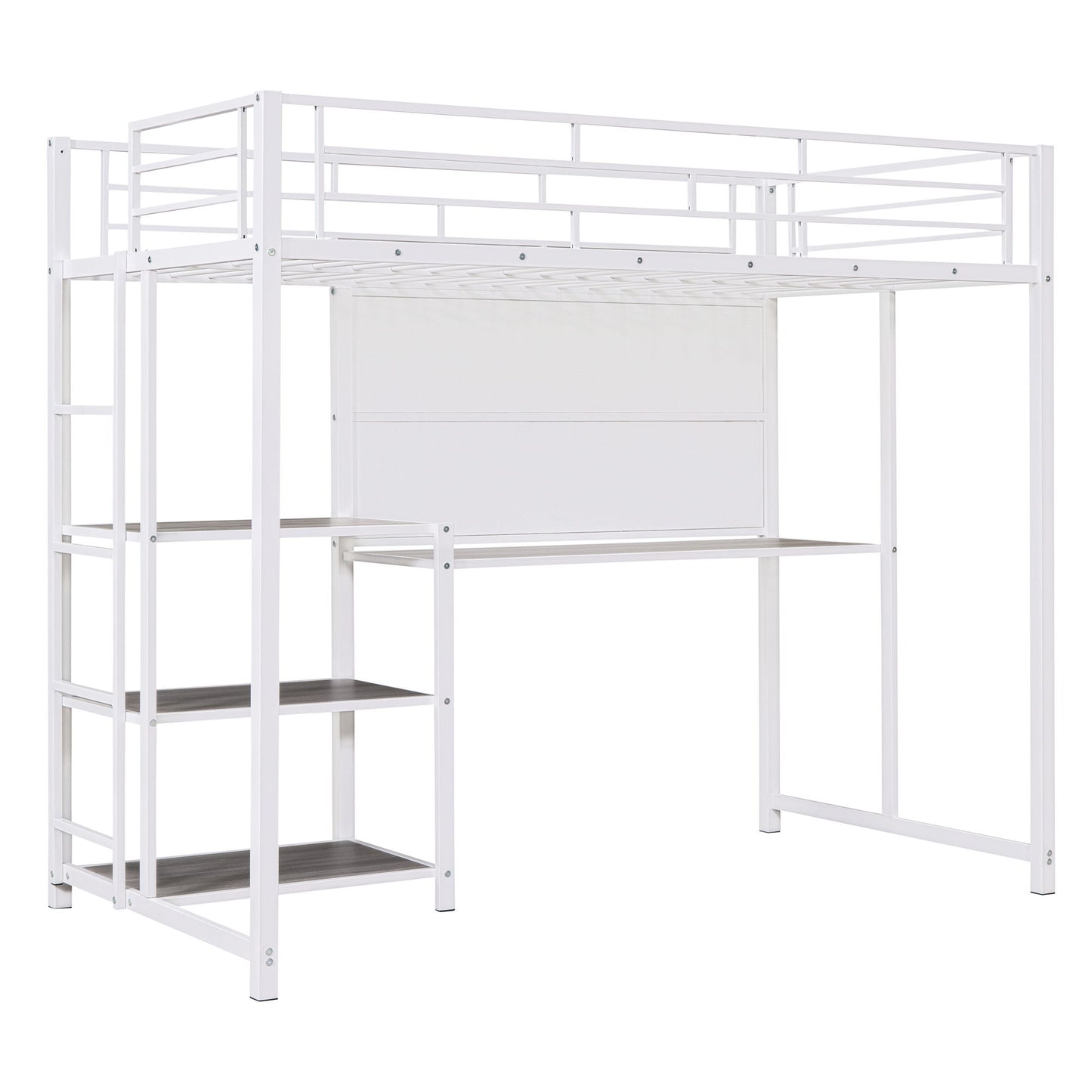 Metal Loft Bed With Desk, 3 Shelves And Ladder - The Sleep Loft - Online Mattress Showroom NYC