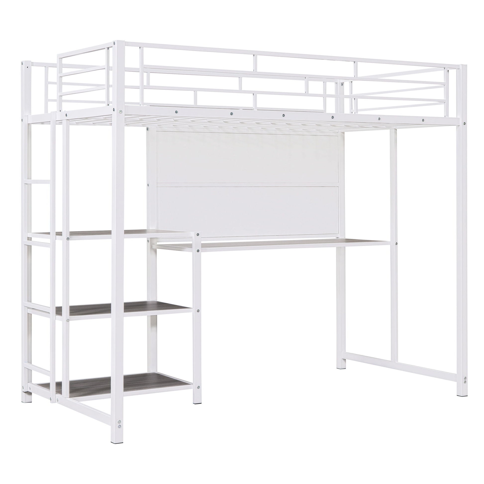 Metal Loft Bed With Desk, 3 Shelves And Ladder - The Sleep Loft - Online Mattress Showroom NYC