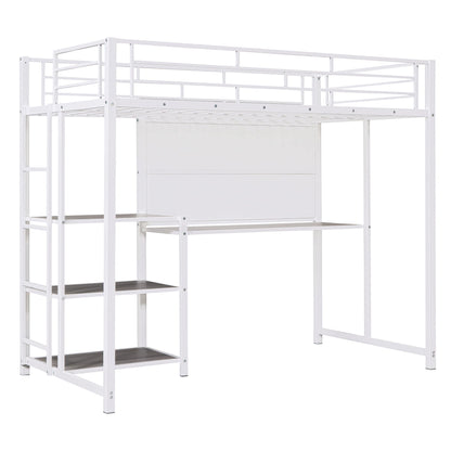 Metal Loft Bed With Desk, 3 Shelves And Ladder - The Sleep Loft - Online Mattress Showroom NYC