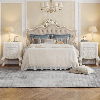 Carved Nightstand With 2 Drawers, Bedside Table - White