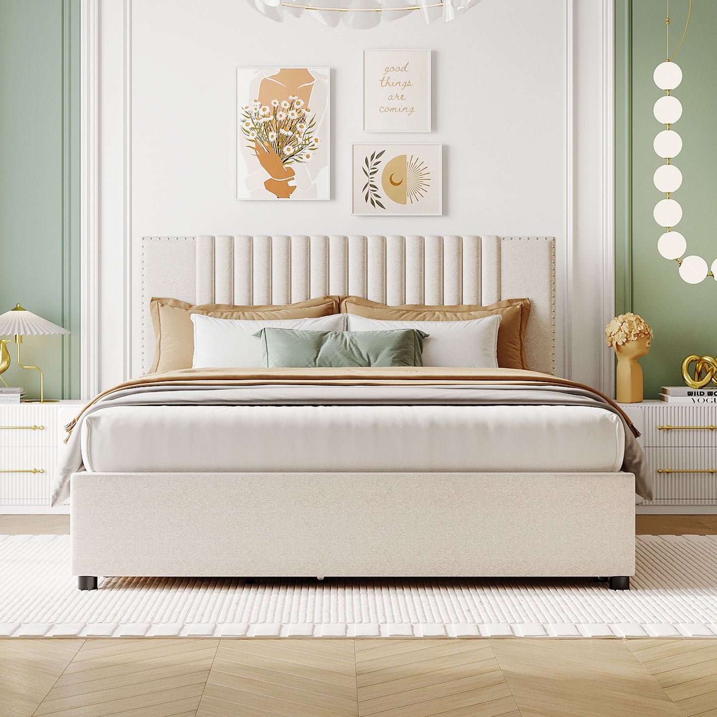Upholstered Platform Bed With Drawers, Classic Headboard Design - The Sleep Loft - Online Mattress Showroom NYC