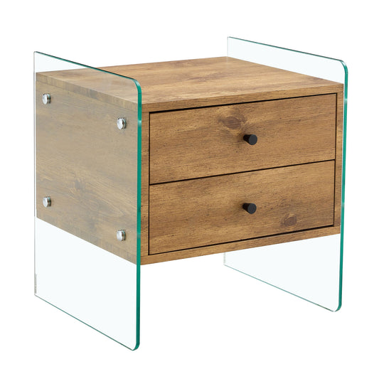 Double Drawer Bedside Table - Wood - The Sleep Loft - Online Mattress Showroom NYC