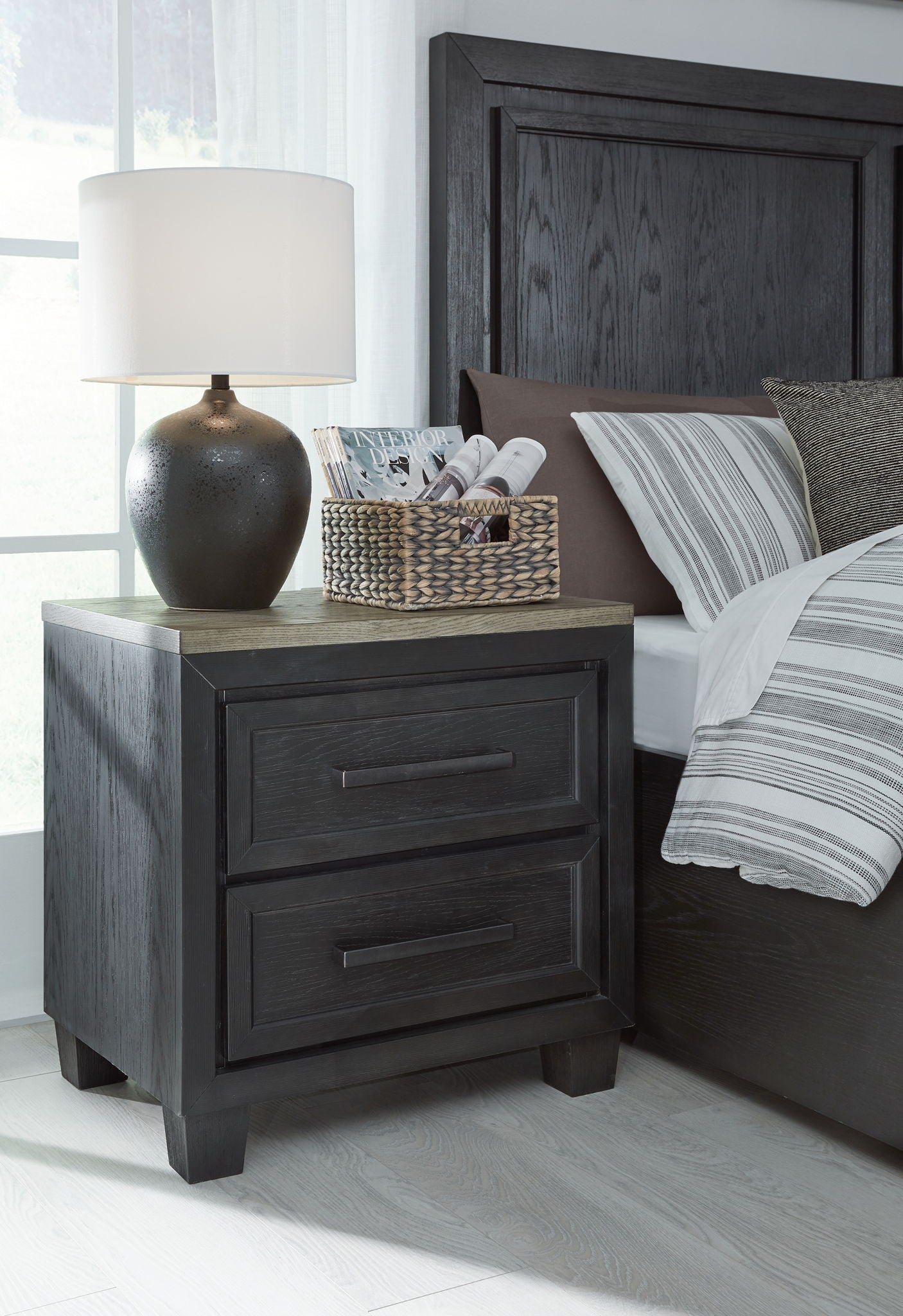Foyland - Two Drawer Night Stand - Black / Brown - The Sleep Loft - Online Mattress Showroom NYC