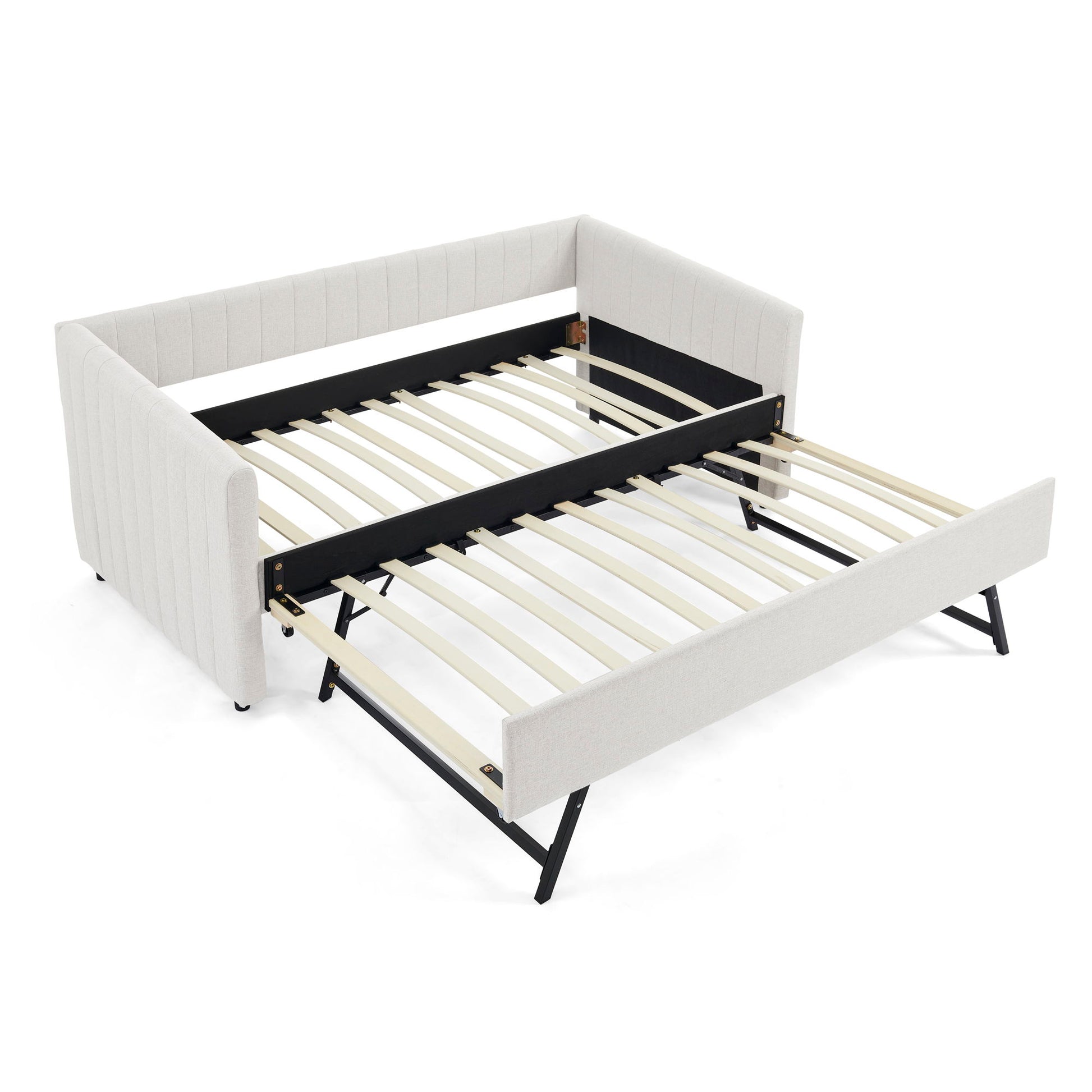 Upholstered Daybed With Trundle With Vertical Stripes - The Sleep Loft - Online Mattress Showroom NYC