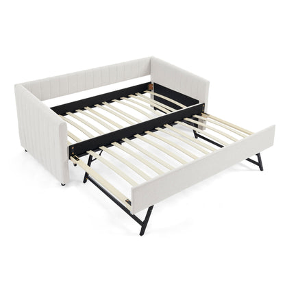 Upholstered Daybed With Trundle With Vertical Stripes - The Sleep Loft - Online Mattress Showroom NYC