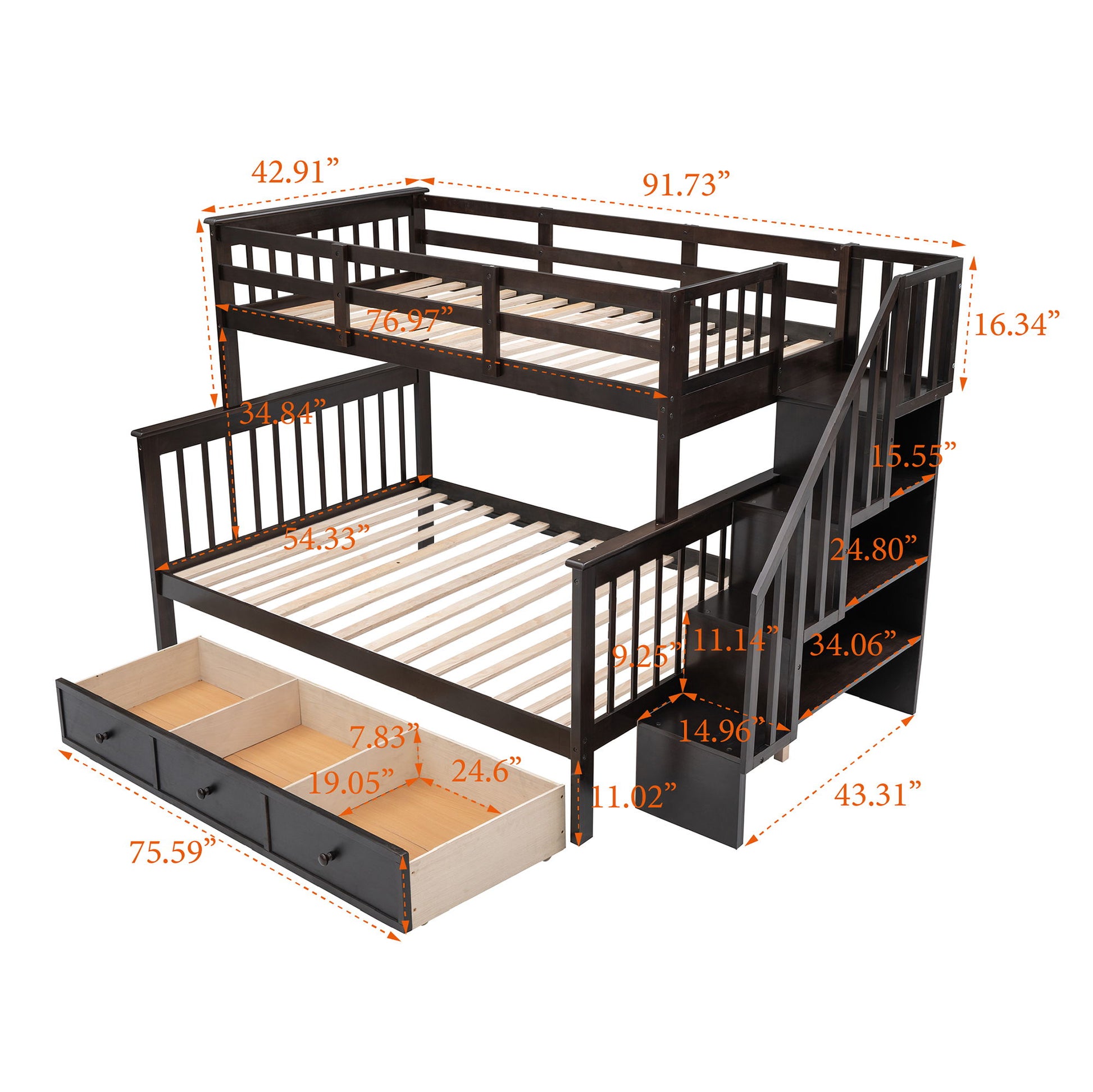Stairway Bunk Bed With Storage And Guard Rail For Bedroom - The Sleep Loft - Online Mattress Showroom NYC