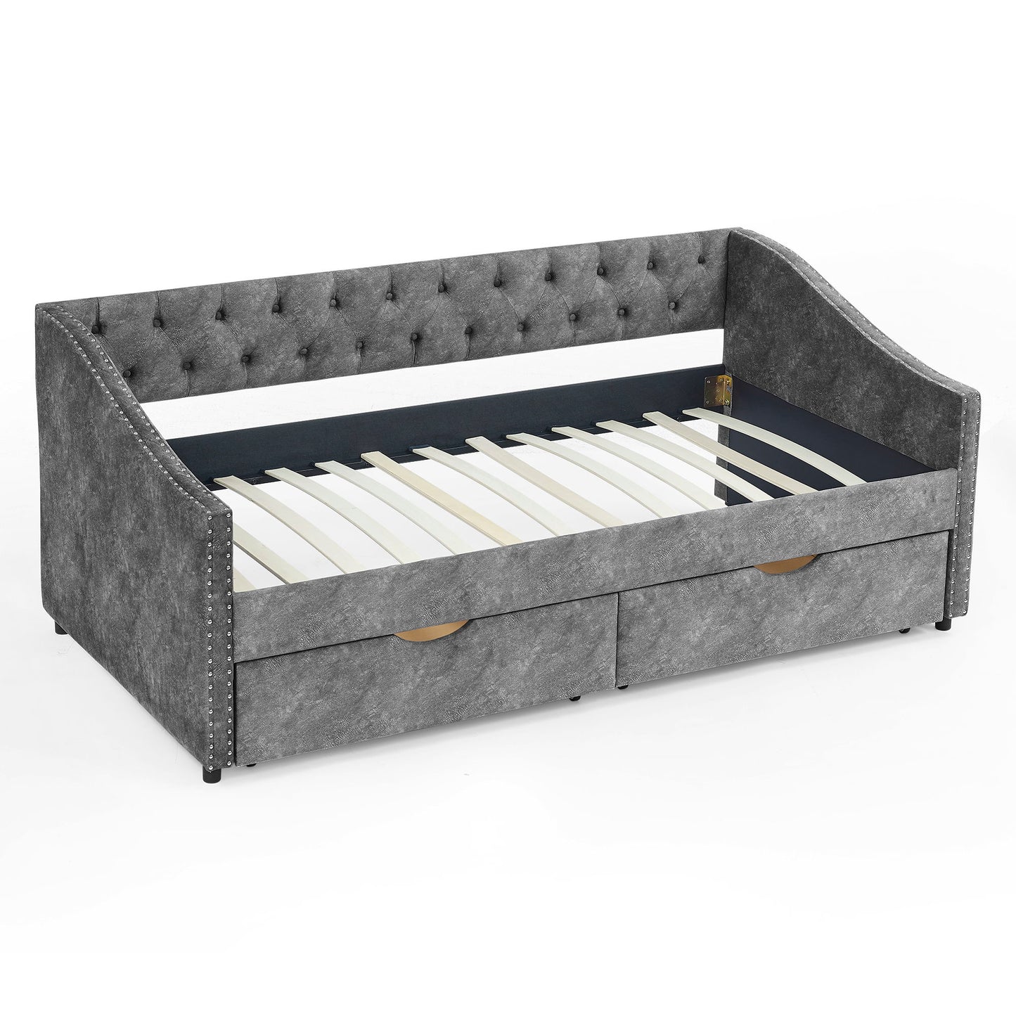 Upholstered Tufted Daybed With 2 Drawers, Waved Arms - The Sleep Loft - Online Mattress Showroom NYC
