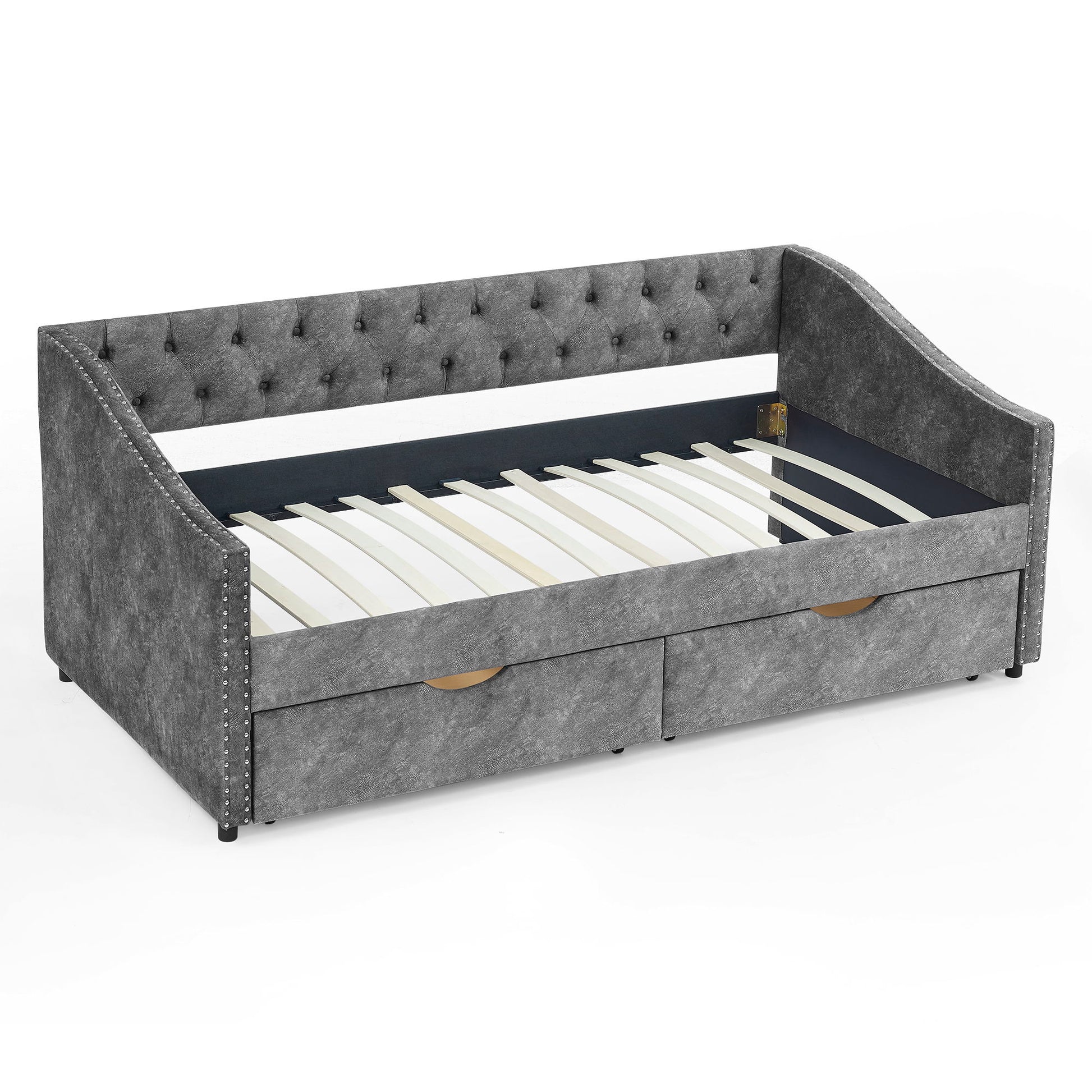 Upholstered Tufted Daybed With 2 Drawers, Waved Arms - The Sleep Loft - Online Mattress Showroom NYC
