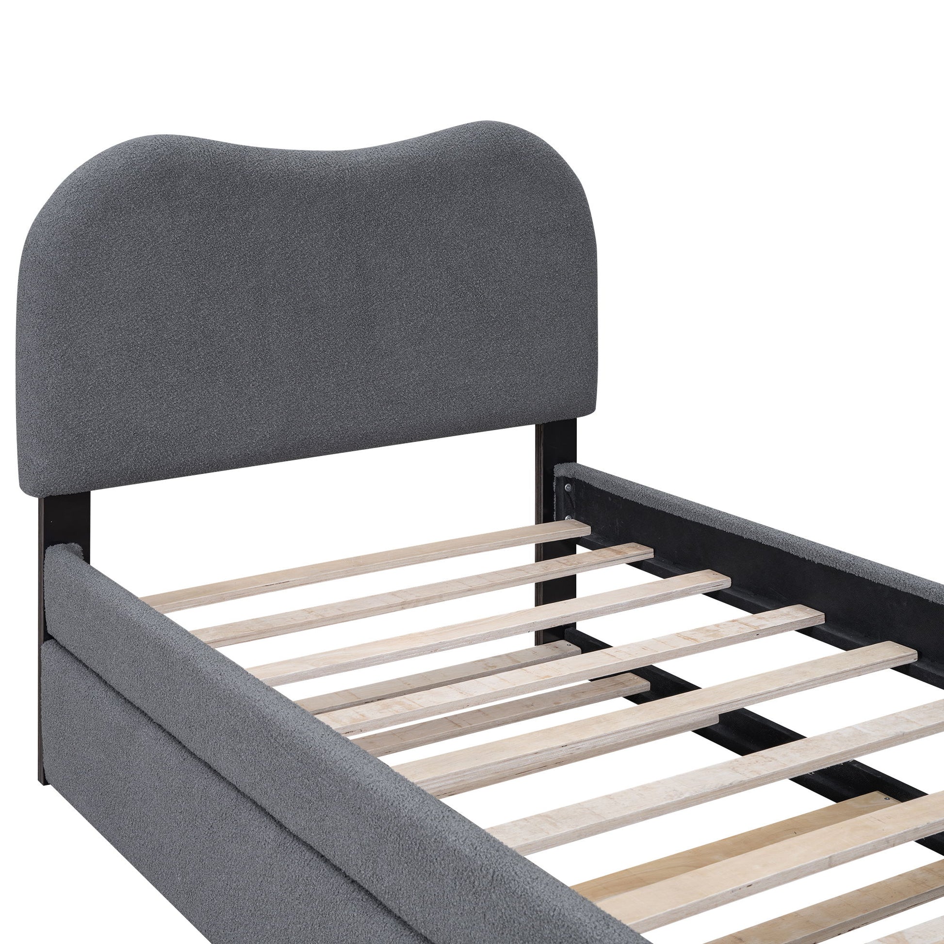 Upholstered Platform Bed With Wood Supporting Feet And Trundle - The Sleep Loft - Online Mattress Showroom NYC