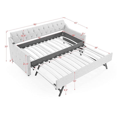 Size Upholstered Daybed With Trundle And USB Charging Armrest - The Sleep Loft - Online Mattress Showroom NYC