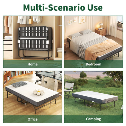 Twin Wide Folding Bed For Tall People, Extra Long & Wide Rollaway With Memory Foam, Heavy-Duty Capacity Guest, Spacious Portable Cot - Black - The Sleep Loft - Online Mattress Showroom NYC