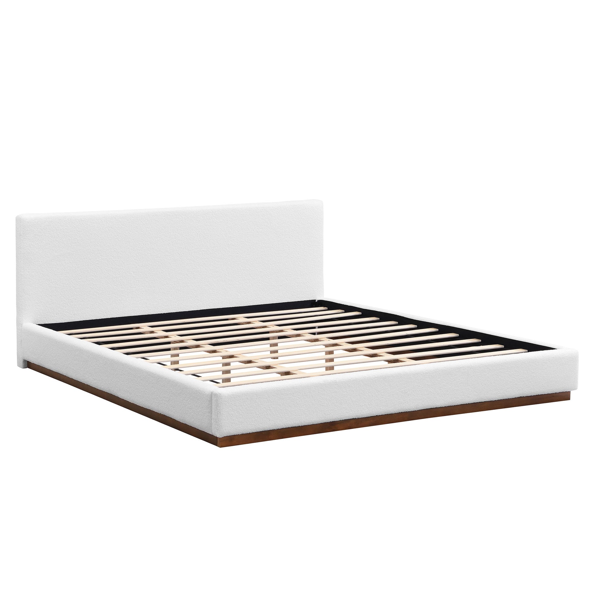 Elegant Boucle Upholstered Bed With Wood Grain Textured Solid Wood Base Frame - The Sleep Loft - Online Mattress Showroom NYC