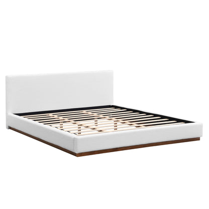 Elegant Boucle Upholstered Bed With Wood Grain Textured Solid Wood Base Frame - The Sleep Loft - Online Mattress Showroom NYC