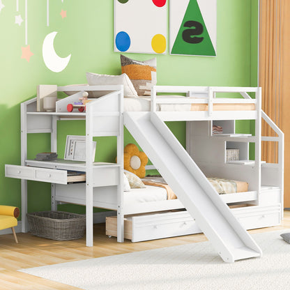 Bunk Bed With Storage Staircase, Slide, Desk, Drawers, And Shelves - The Sleep Loft - Online Mattress Showroom NYC