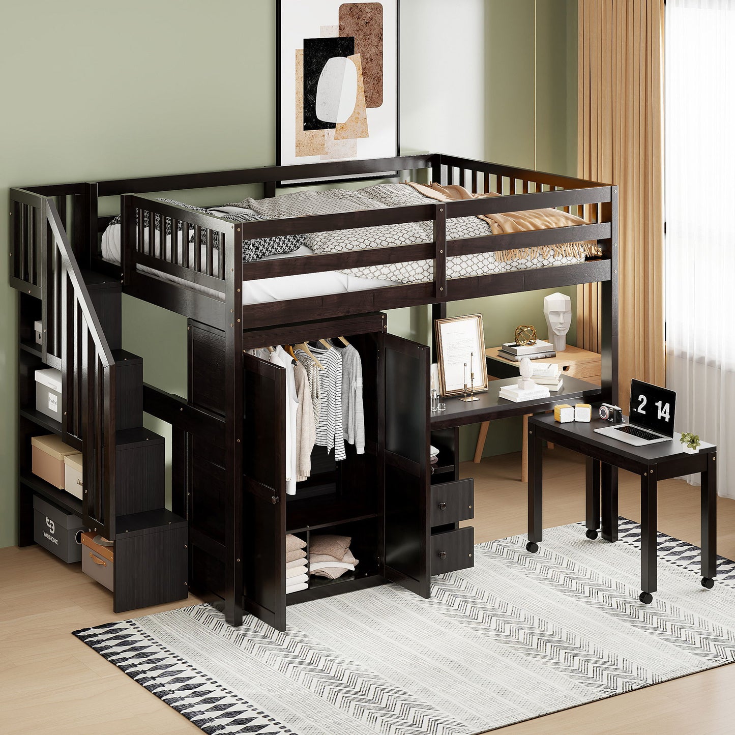 Loft Bed With Stairs, Bookshelf, Drawers, Desk & Wardrobe, Space Saving Multifunctional Furniture - The Sleep Loft - Online Mattress Showroom NYC