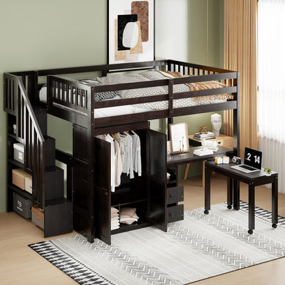 Loft Bed With Stairs, Bookshelf, Drawers, Desk & Wardrobe, Space Saving Multifunctional Furniture - The Sleep Loft - Online Mattress Showroom NYC