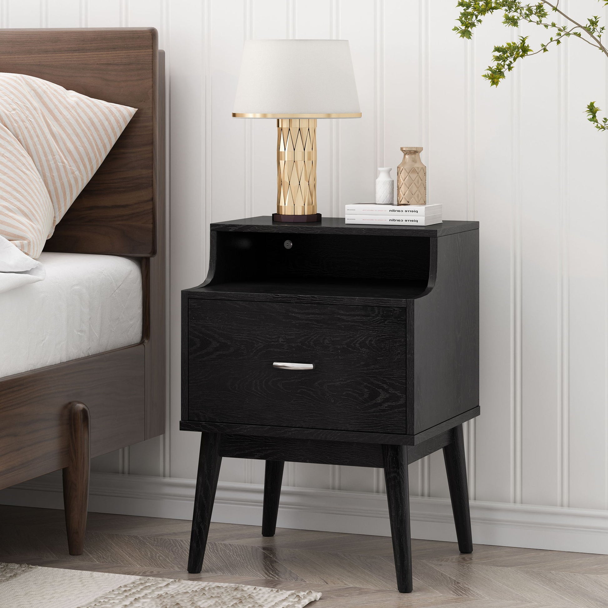 Starla - Wooden Nightstand - Black - The Sleep Loft - Online Mattress Showroom NYC