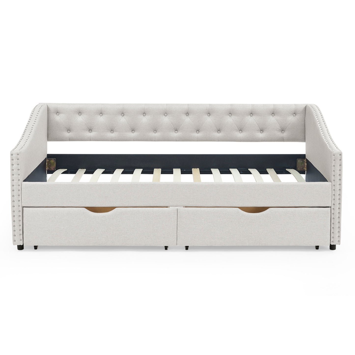 Upholstered Tufted Daybed With 2 Drawers, Waved Arms - The Sleep Loft - Online Mattress Showroom NYC