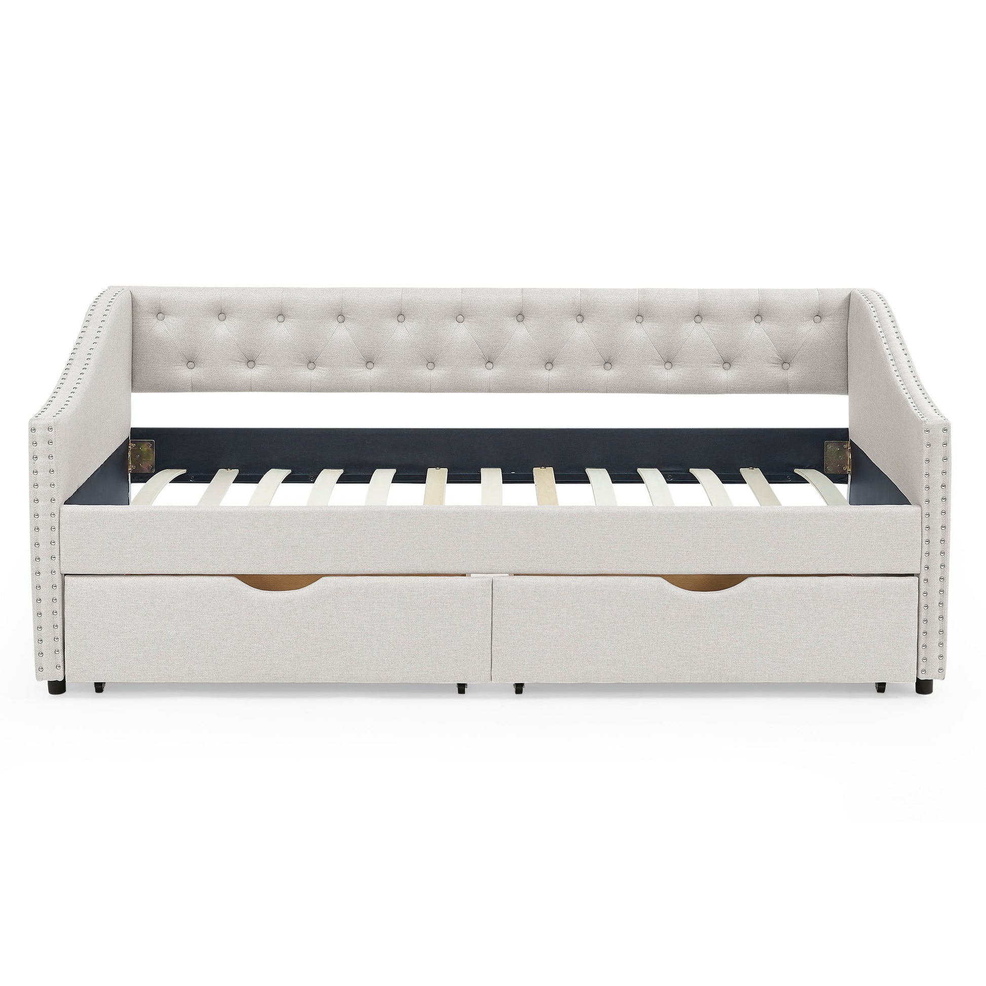 Upholstered Tufted Daybed With 2 Drawers, Waved Arms - The Sleep Loft - Online Mattress Showroom NYC