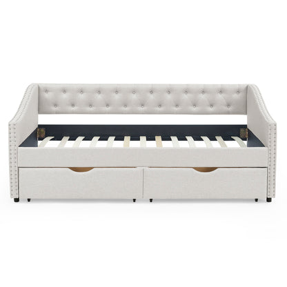 Upholstered Tufted Daybed With 2 Drawers, Waved Arms - The Sleep Loft - Online Mattress Showroom NYC