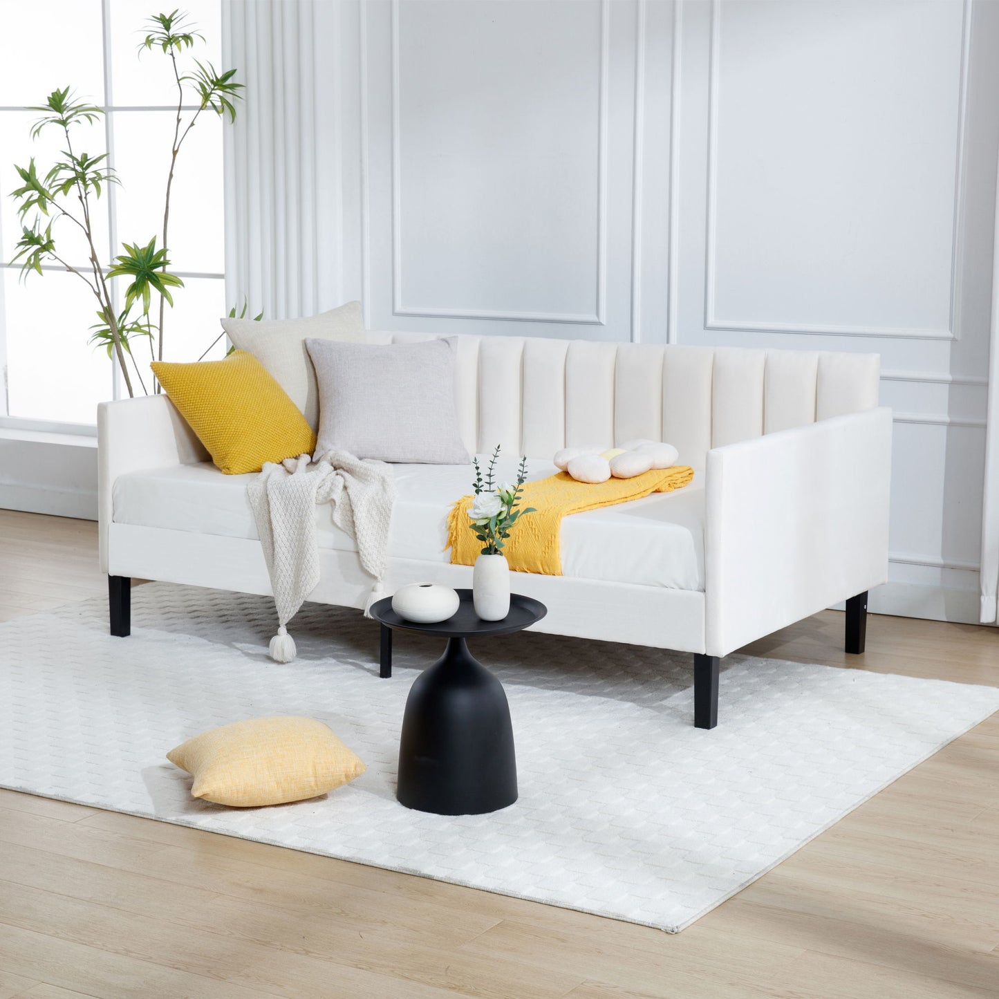 Elena - Boucle Upholstered Daybed, Ribbed Tufted Backrest - The Sleep Loft - Online Mattress Showroom NYC