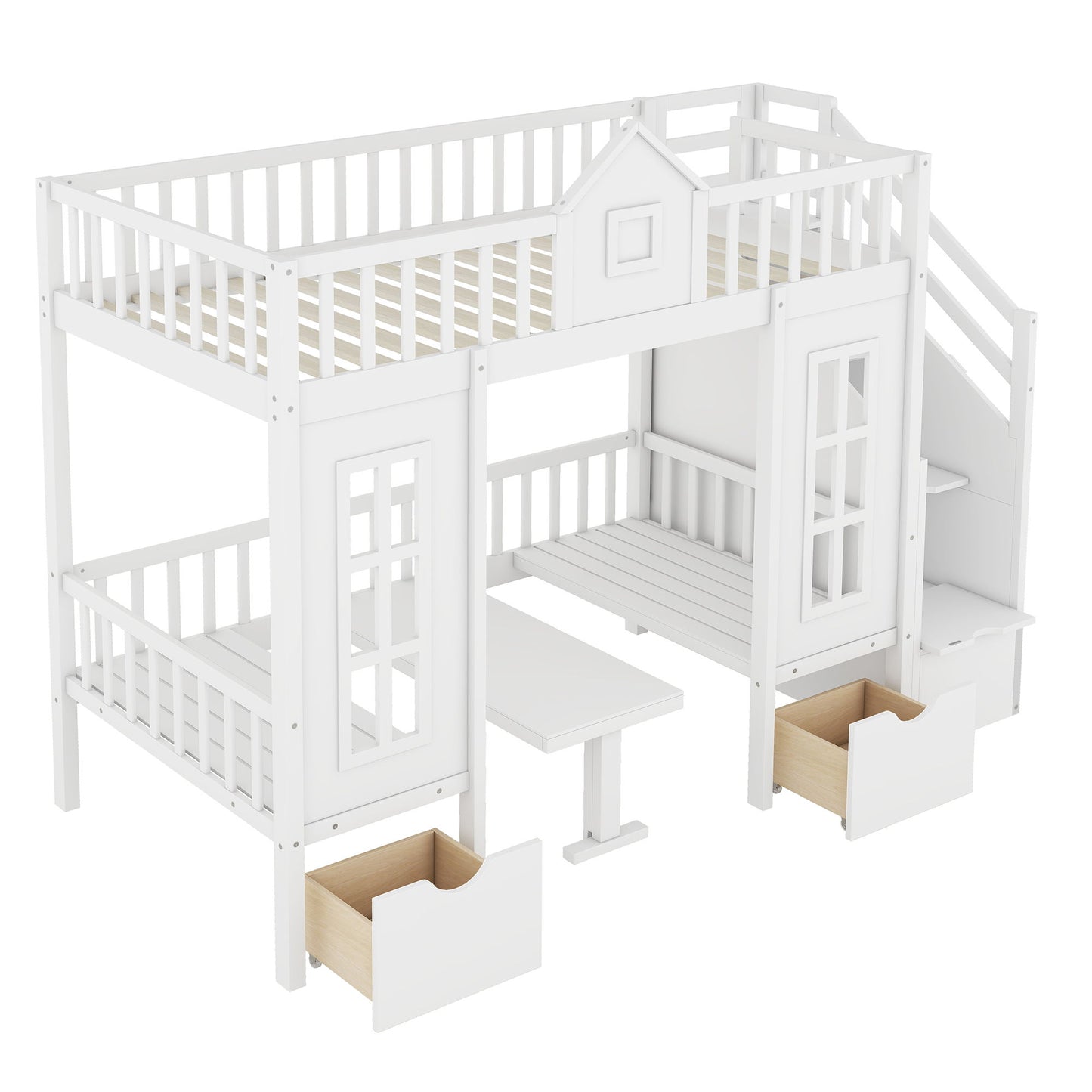 Twin Over Twin Bunk Bed With Changeable Table, Bunk Bed Turn Into Upper Bed And Down Desk - The Sleep Loft - Online Mattress Showroom NYC