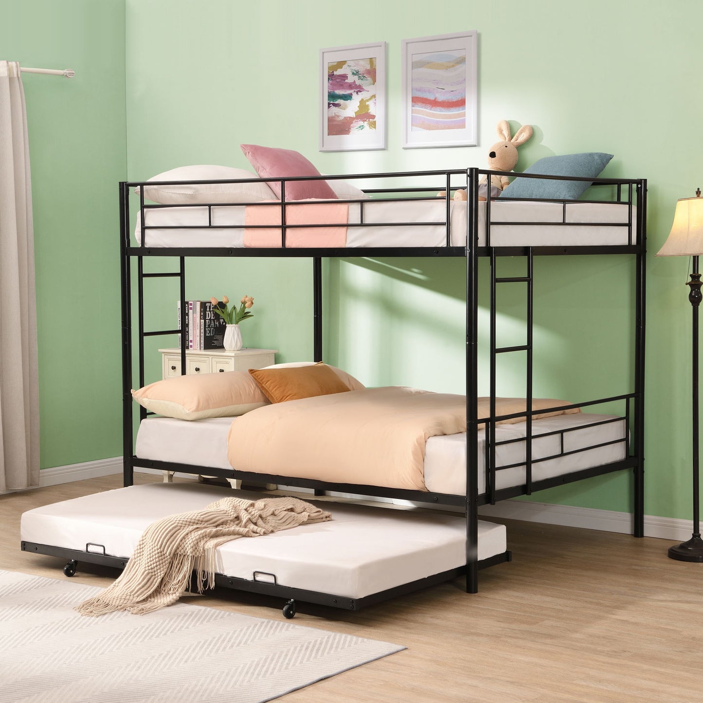 Full Over Full Modern Metal Bunk Bed With Trundle - Black - The Sleep Loft - Online Mattress Showroom NYC