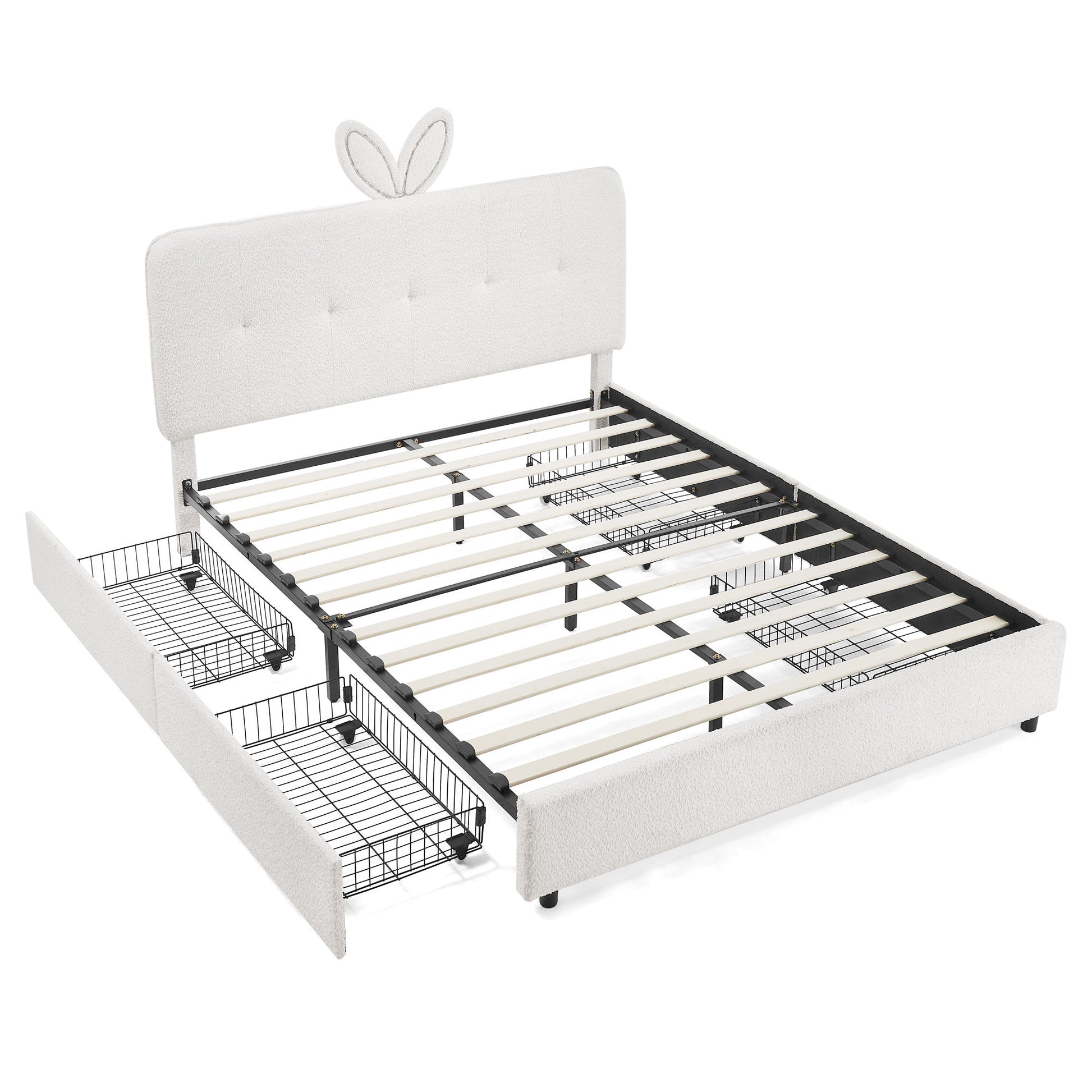 Upholstered Bed With Oversized Rabbit Ear Headboard, LED Lights & 4 Storage Drawers - The Sleep Loft - Online Mattress Showroom NYC