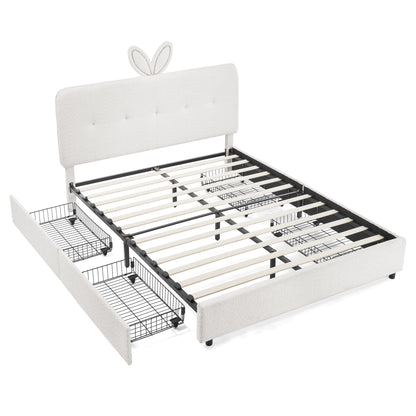 Upholstered Bed With Oversized Rabbit Ear Headboard, LED Lights & 4 Storage Drawers - The Sleep Loft - Online Mattress Showroom NYC